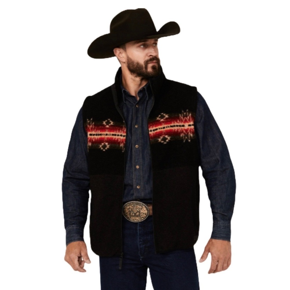 Rock & Roll Denim Men's‎ Berber Aztec Boarder Black Vest Southwest Cowboy XL